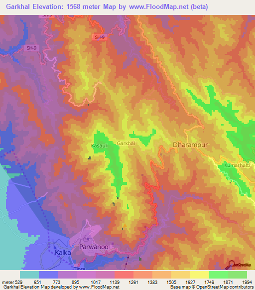 Garkhal,India Elevation Map