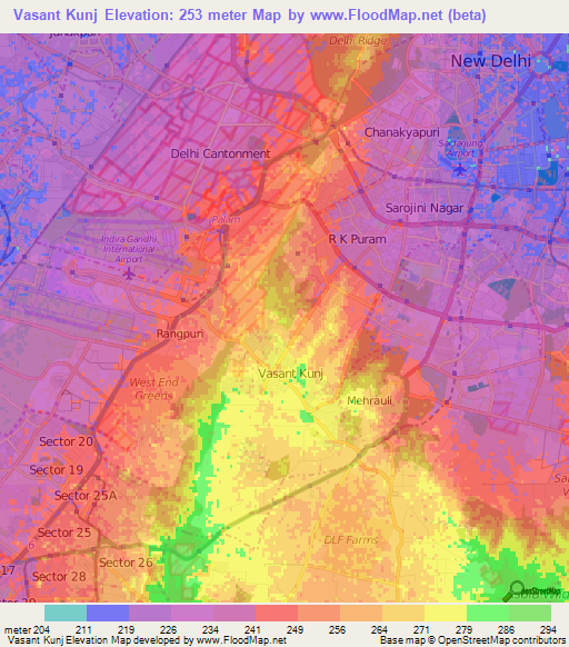 Vasant Kunj,India Elevation Map