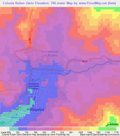 Colonia Ruben Dario,Nicaragua Elevation Map