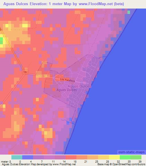 Aguas Dulces,Uruguay Elevation Map
