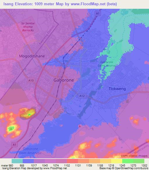 Isang,Botswana Elevation Map