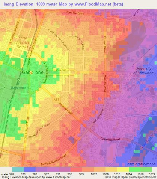 Isang,Botswana Elevation Map