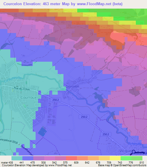 Courcelon,Switzerland Elevation Map