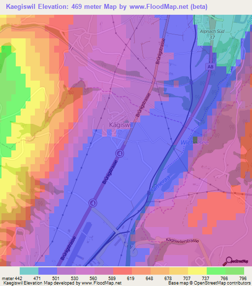 Kaegiswil,Switzerland Elevation Map