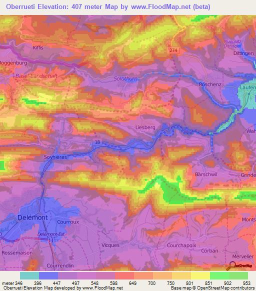 Oberrueti,Switzerland Elevation Map