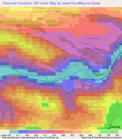Oberrueti,Switzerland Elevation Map