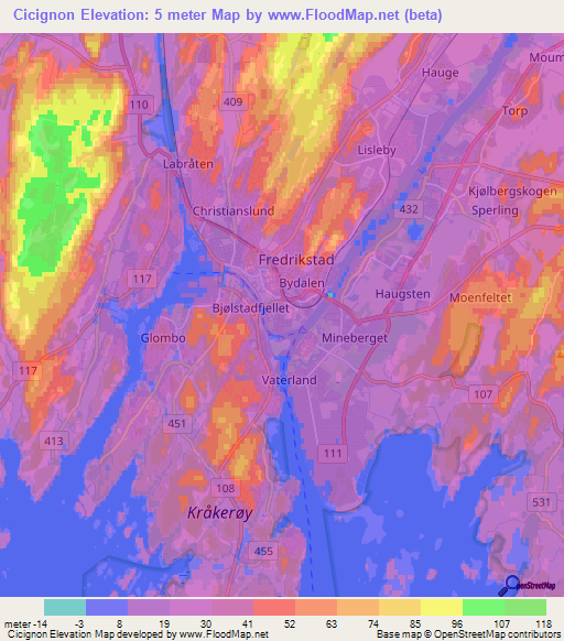 Cicignon,Norway Elevation Map