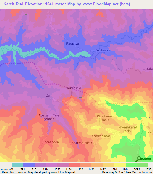 Kareh Rud,Iran Elevation Map