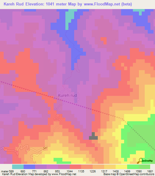 Kareh Rud,Iran Elevation Map