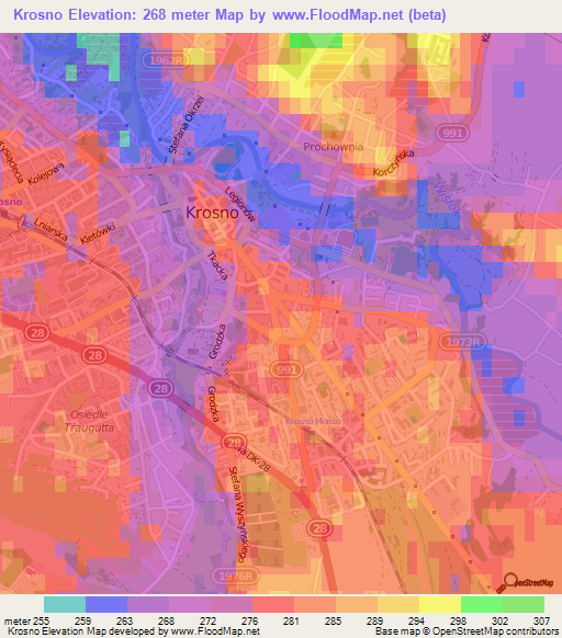 Krosno,Poland Elevation Map