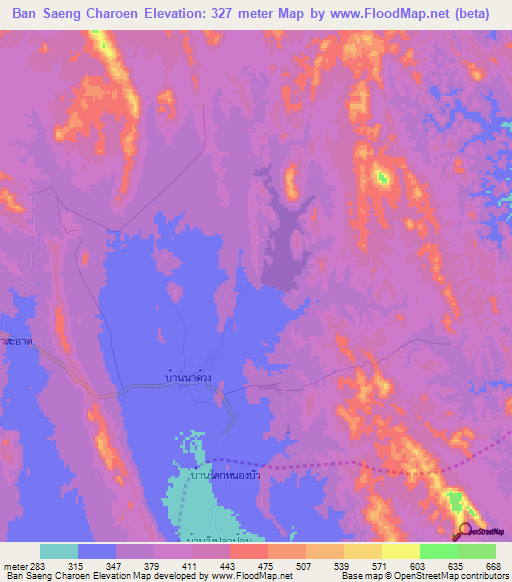Ban Saeng Charoen,Thailand Elevation Map