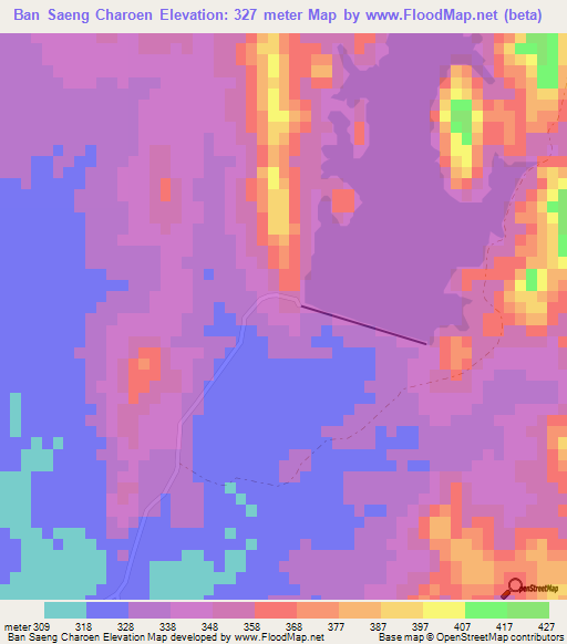 Ban Saeng Charoen,Thailand Elevation Map