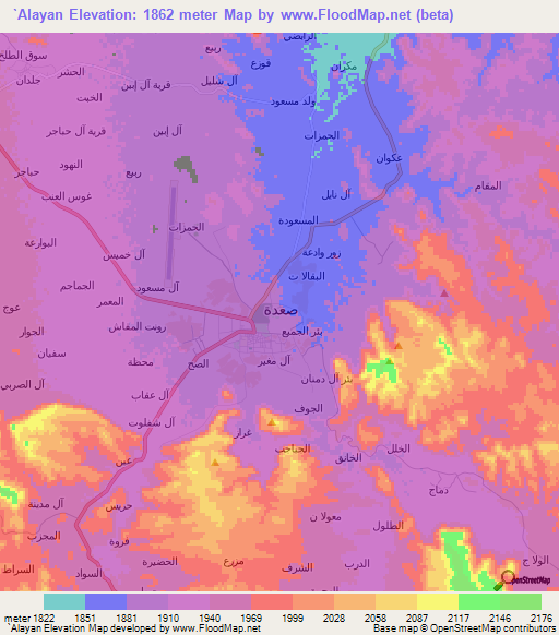 `Alayan,Yemen Elevation Map