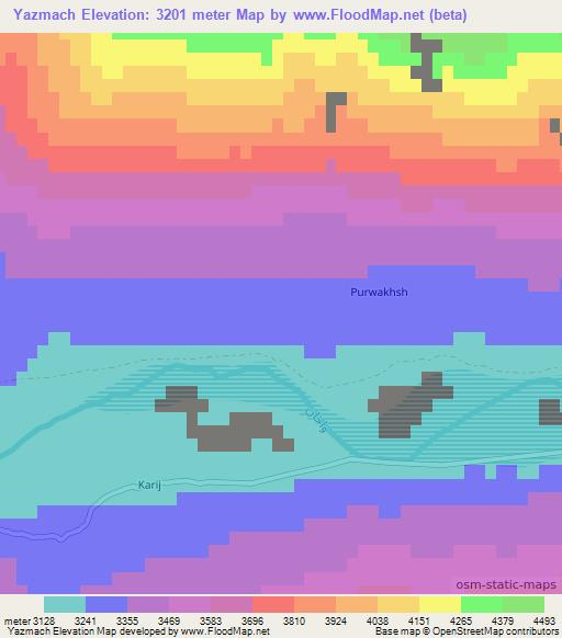 Yazmach,Afghanistan Elevation Map