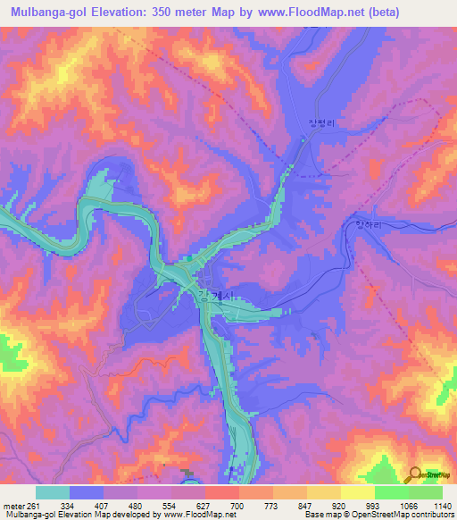 Mulbanga-gol,North Korea Elevation Map