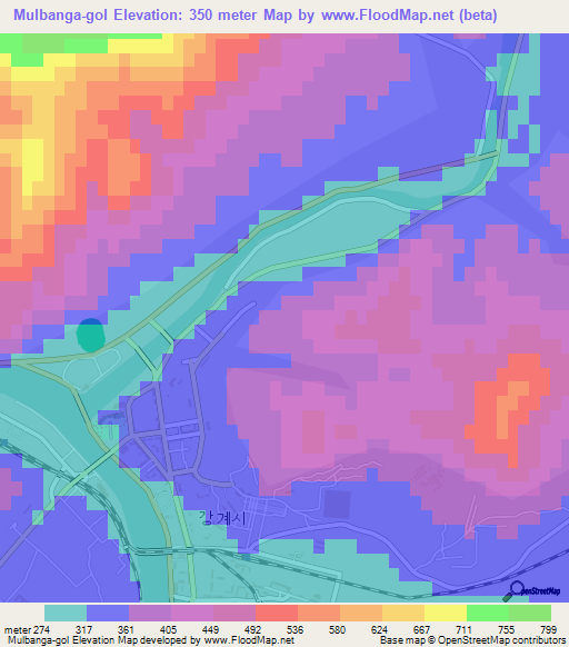 Mulbanga-gol,North Korea Elevation Map