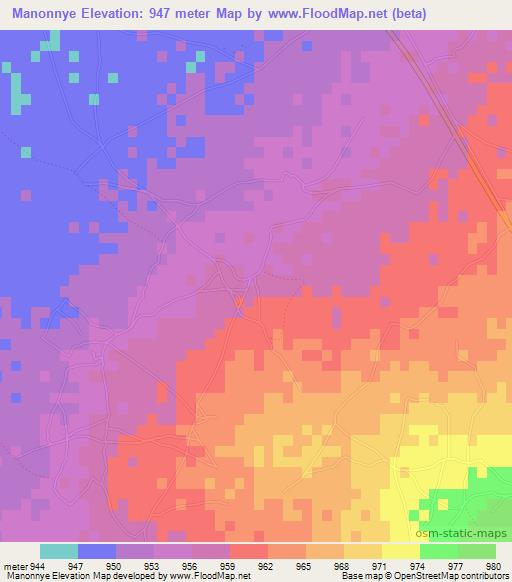 Manonnye,Botswana Elevation Map