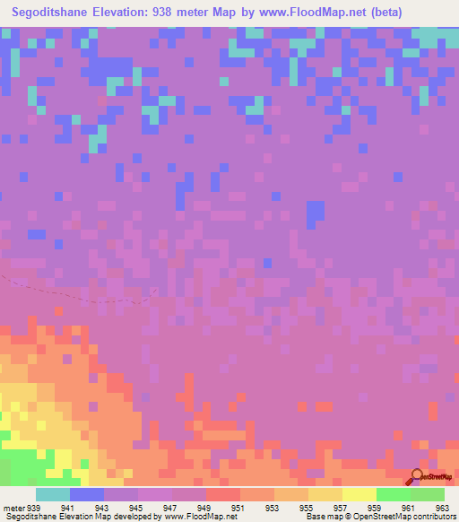 Segoditshane,Botswana Elevation Map