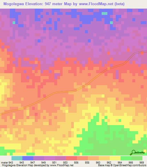 Mogolegwa,Botswana Elevation Map