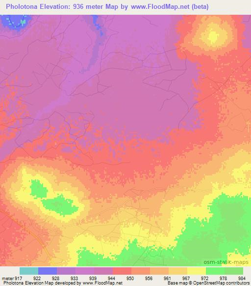 Pholotona,Botswana Elevation Map
