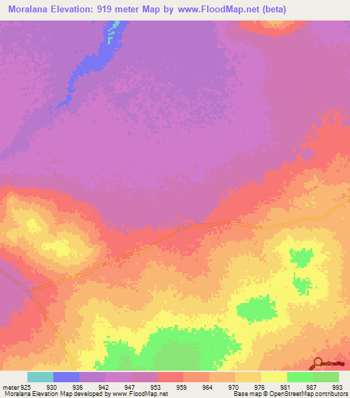 Moralana,Botswana Elevation Map