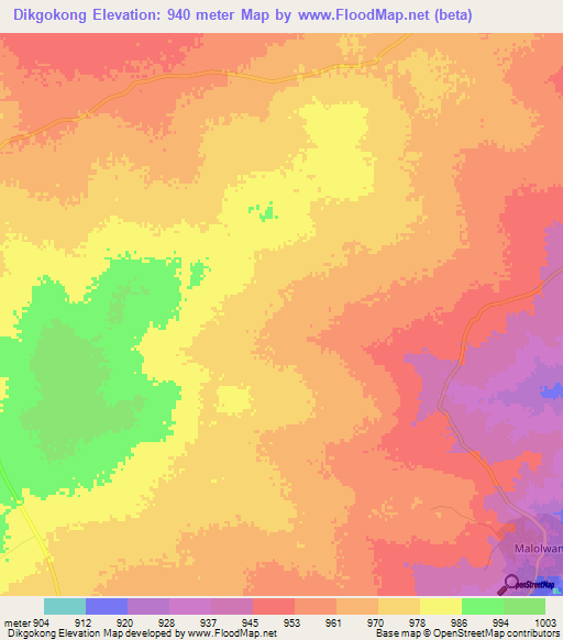 Dikgokong,Botswana Elevation Map