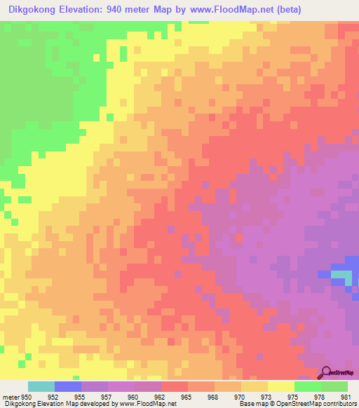 Dikgokong,Botswana Elevation Map