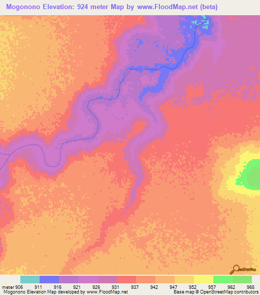 Mogonono,Botswana Elevation Map