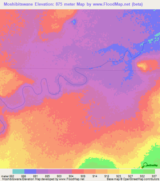 Moshibitswane,Botswana Elevation Map