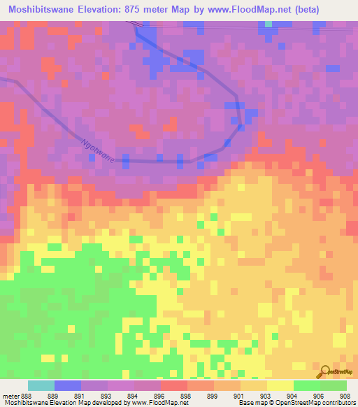 Moshibitswane,Botswana Elevation Map