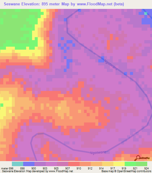 Seswane,Botswana Elevation Map