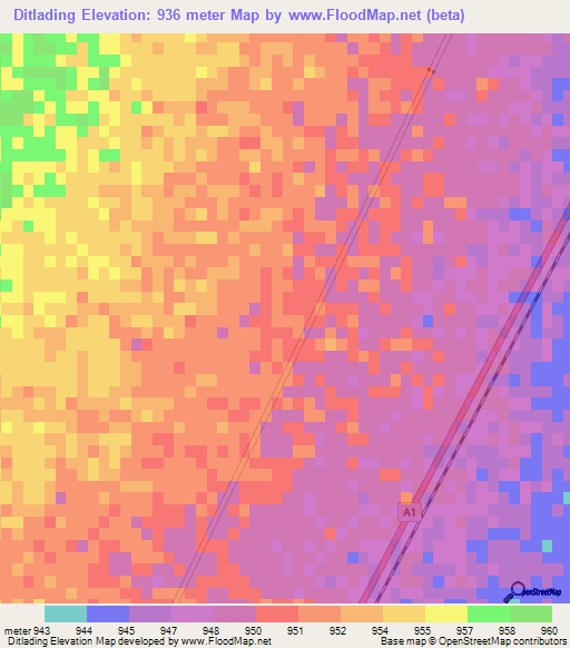 Ditlading,Botswana Elevation Map
