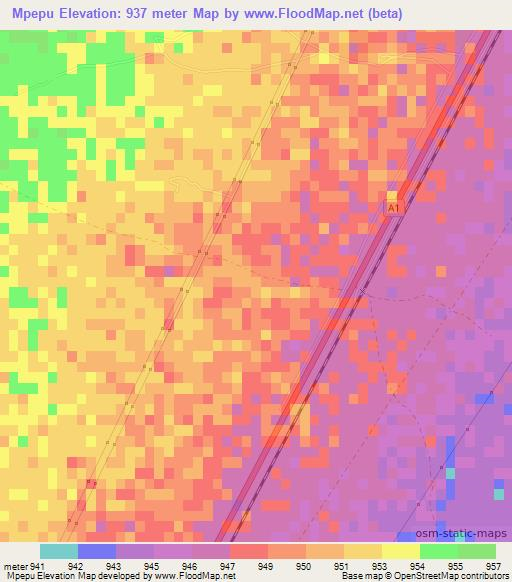 Mpepu,Botswana Elevation Map