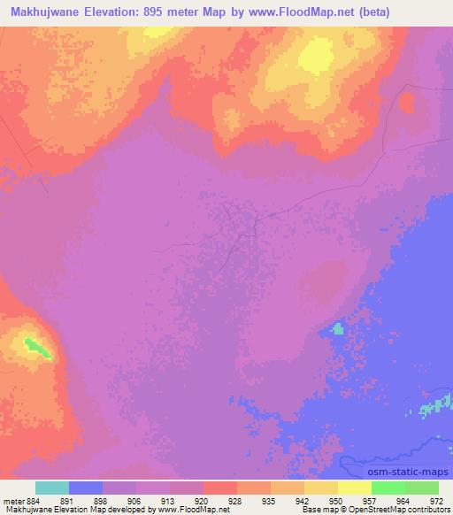 Makhujwane,Botswana Elevation Map