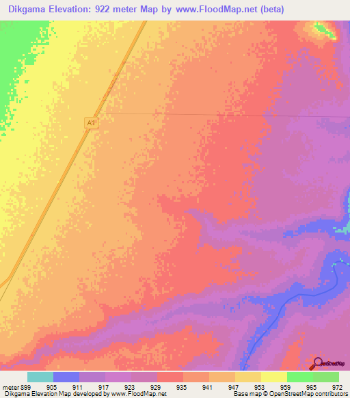 Dikgama,Botswana Elevation Map