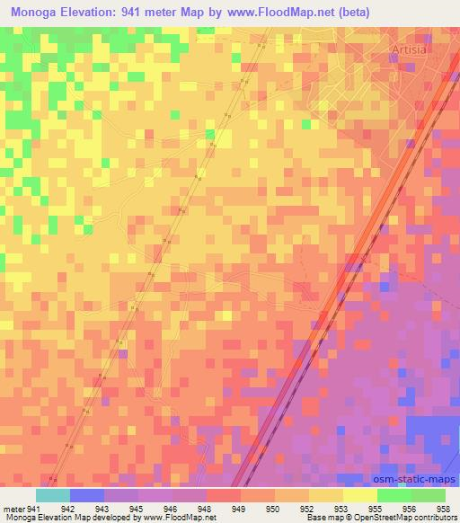 Monoga,Botswana Elevation Map