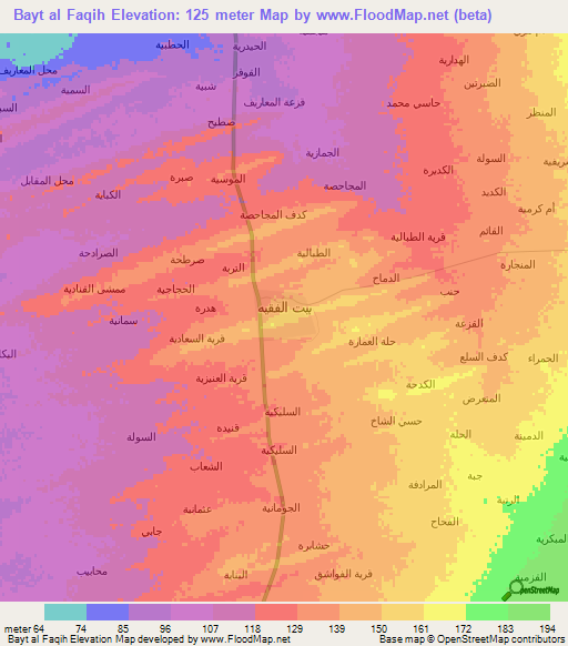 Bayt al Faqih,Yemen Elevation Map