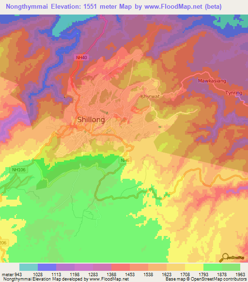 Nongthymmai,India Elevation Map
