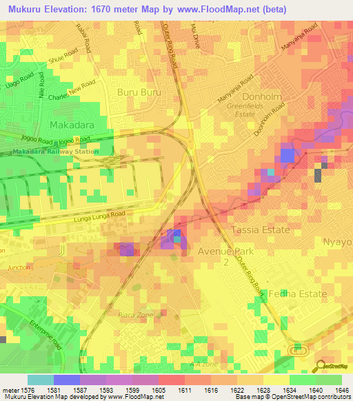 Mukuru,Kenya Elevation Map