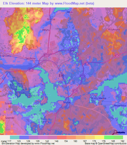 Elk,Poland Elevation Map