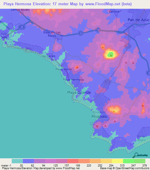 Playa Hermosa,Uruguay Elevation Map