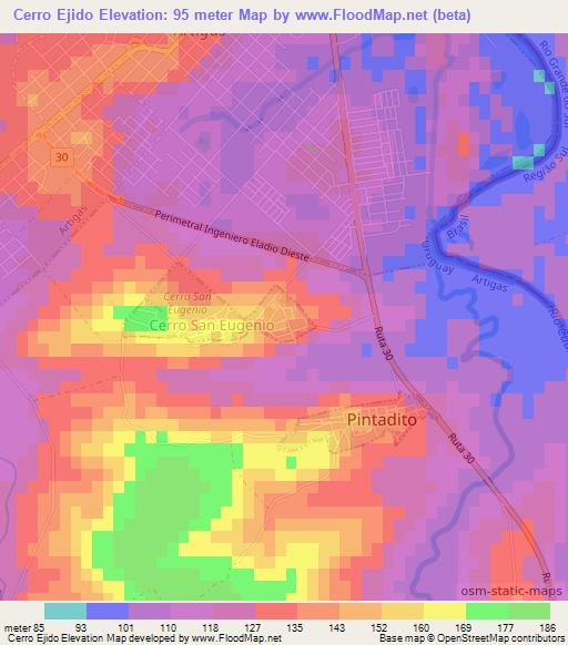 Cerro Ejido,Uruguay Elevation Map