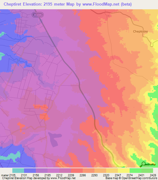 Cheptiret,Kenya Elevation Map