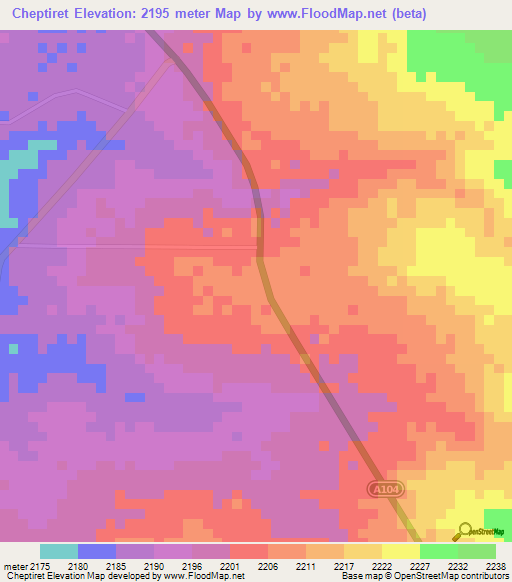 Cheptiret,Kenya Elevation Map
