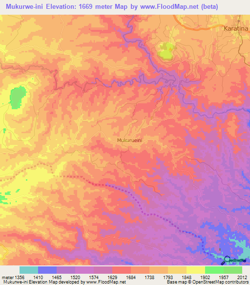 Elevation of Mukurweini,Kenya Elevation Map, Topography, Contour