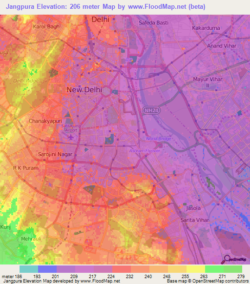 Jangpura,India Elevation Map
