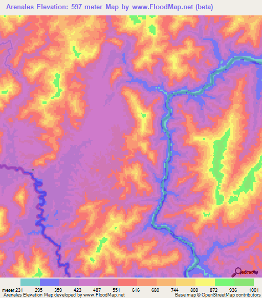 Arenales,Honduras Elevation Map