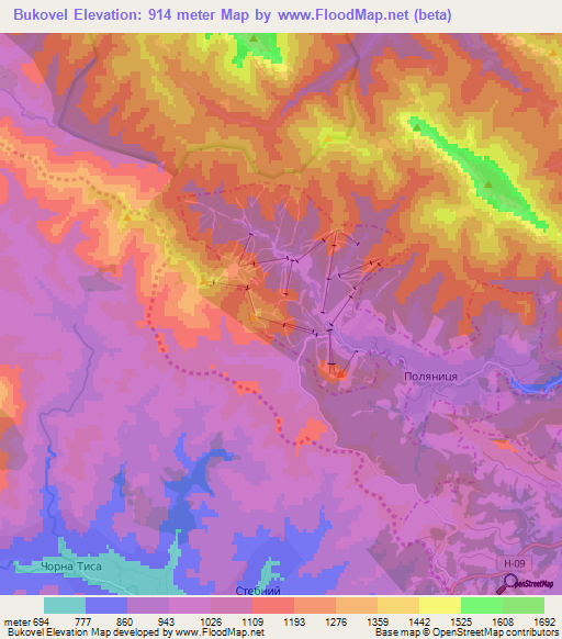 Bukovel,Ukraine Elevation Map