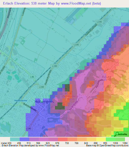 Erlach,Austria Elevation Map