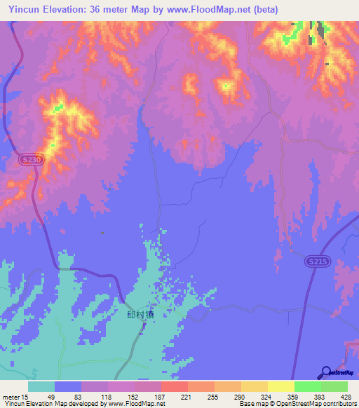 Yincun,China Elevation Map